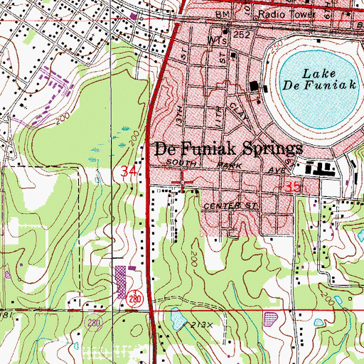 Topographic Map of City of De Funiak Springs, FL