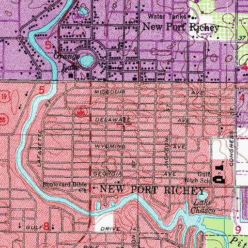 Topographic Map of City of New Port Richey, FL