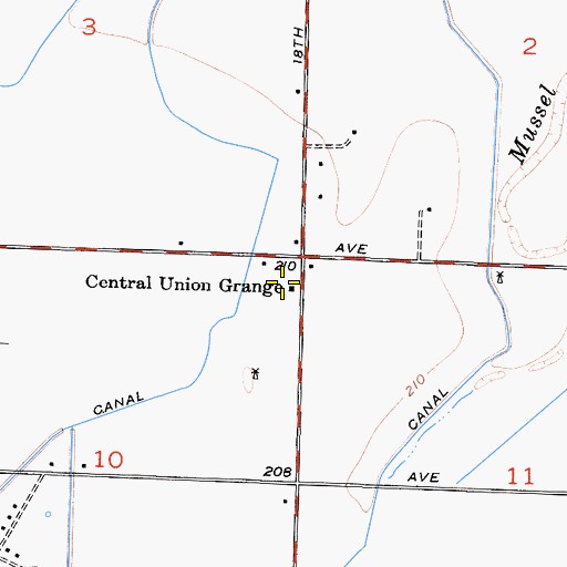 Topographic Map of Central Union Grange, CA