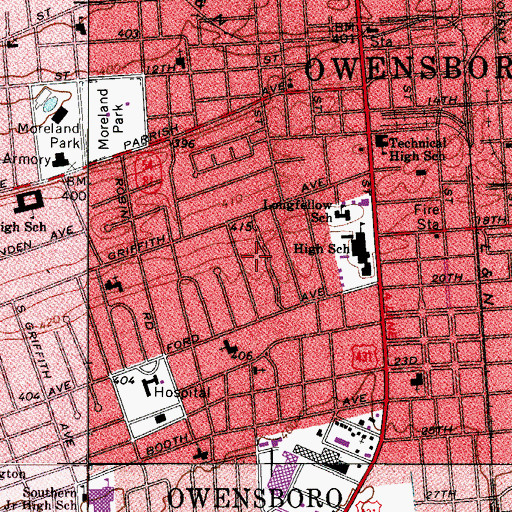 Topographic Map of City of Owensboro, KY