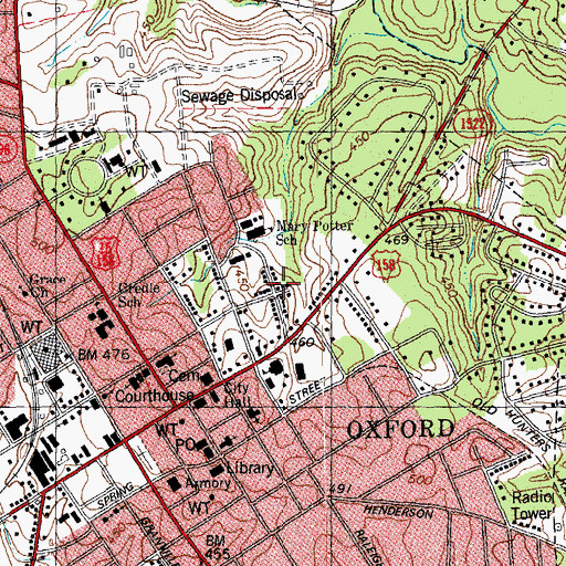 Topographic Map of City of Oxford, NC