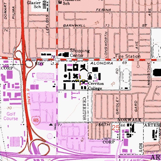 Topographic Map of Cerritos College, CA
