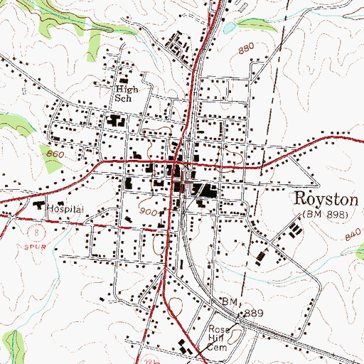 Topographic Map of City of Royston, GA
