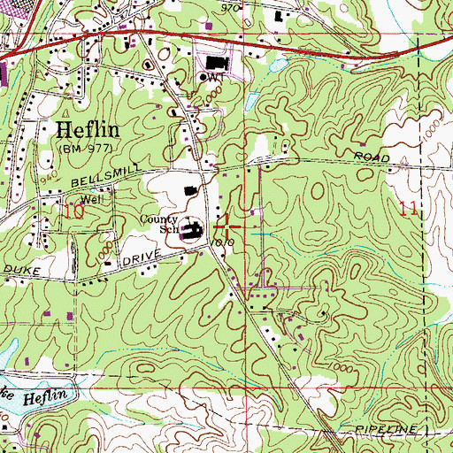 Topographic Map of City of Heflin, AL