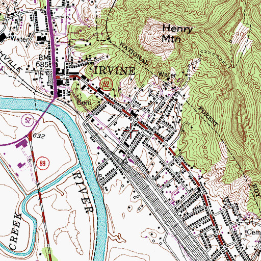 Topographic Map of City of Irvine, KY