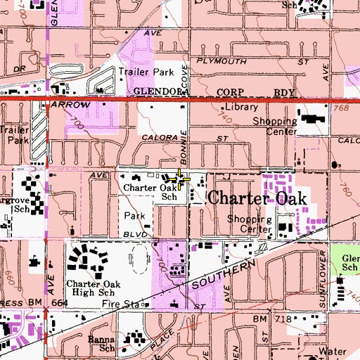 Topographic Map of Charter Oak Elementary School, CA