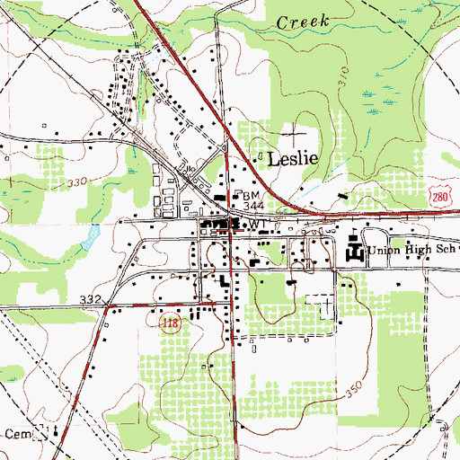 Topographic Map of City of Leslie, GA