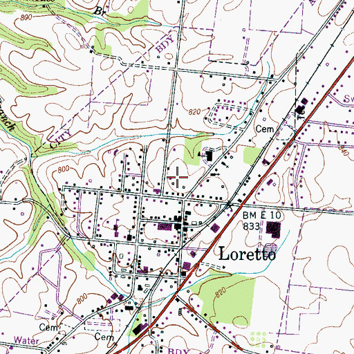 Topographic Map of City of Loretto, TN