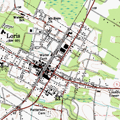 Topographic Map of City of Loris, SC