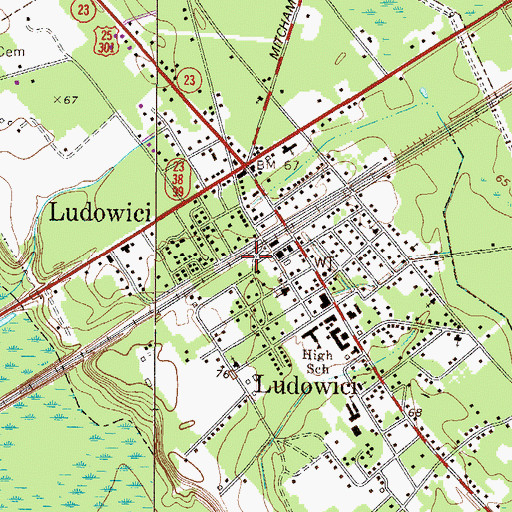 Topographic Map of City of Ludowici, GA