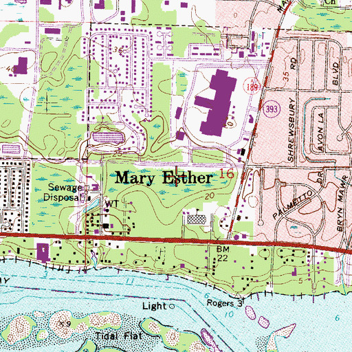 Topographic Map of City of Mary Esther, FL