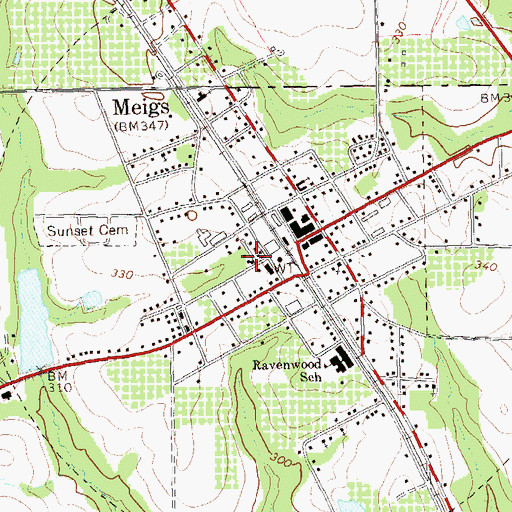 Topographic Map of City of Meigs, GA