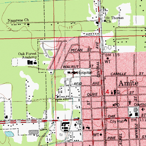 Topographic Map of Town of Amite City, LA