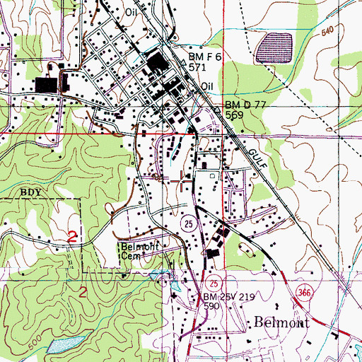 Topographic Map of Town of Belmont, MS