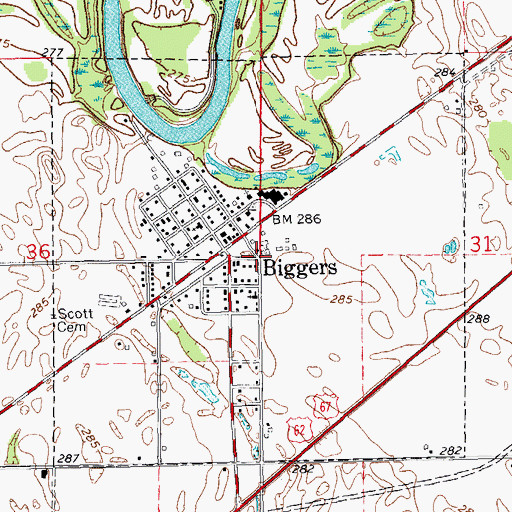 Topographic Map of Town of Biggers, AR