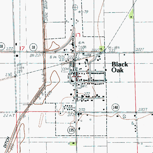 Topographic Map of Town of Black Oak, AR