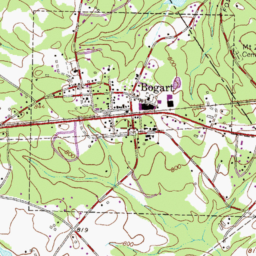 Topographic Map of Town of Bogart, GA