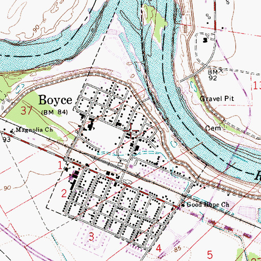 Topographic Map of Town of Boyce, LA
