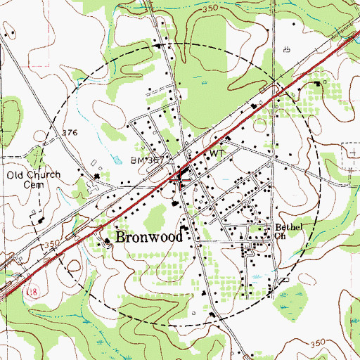 Topographic Map of Town of Bronwood, GA