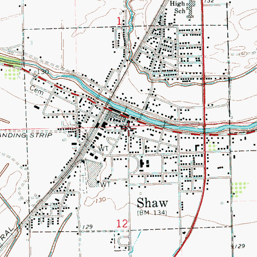Topographic Map of City of Shaw, MS