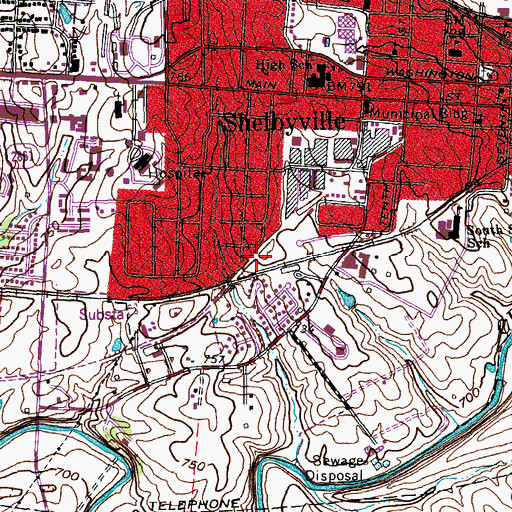 Topographic Map of City of Shelbyville, KY