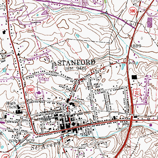 Topographic Map of City of Stanford, KY