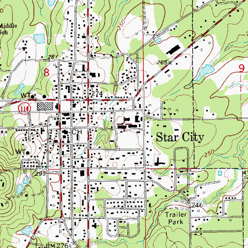 Topographic Map of City of Star City, AR