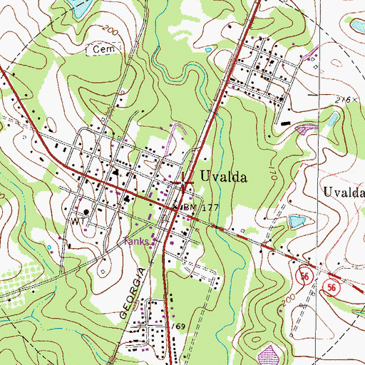 Topographic Map of City of Uvalda, GA