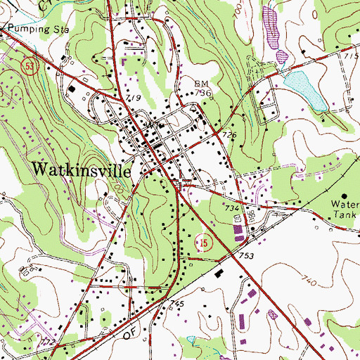 Topographic Map of City of Watkinsville, GA