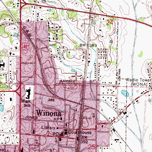 Topographic Map of City of Winona, MS
