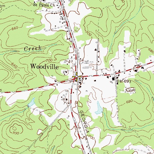 Topographic Map of City of Woodville, GA