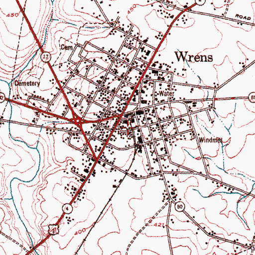Topographic Map of City of Wrens, GA