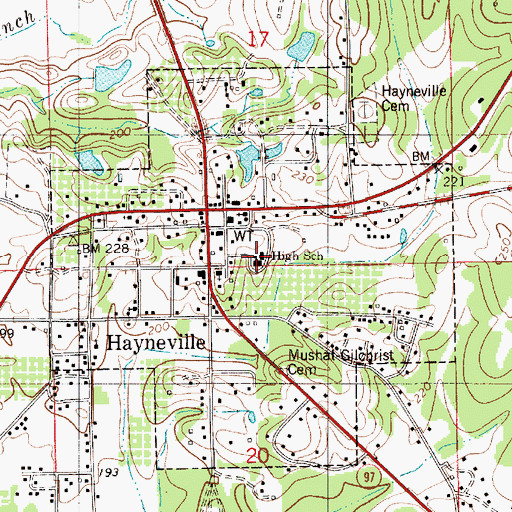 Topographic Map of Town of Hayneville, AL