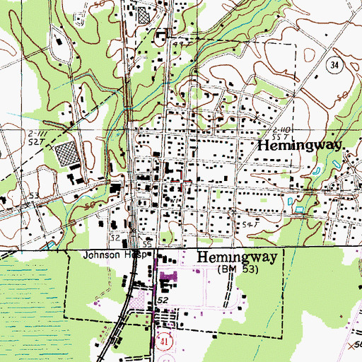 Topographic Map of Town of Hemingway, SC