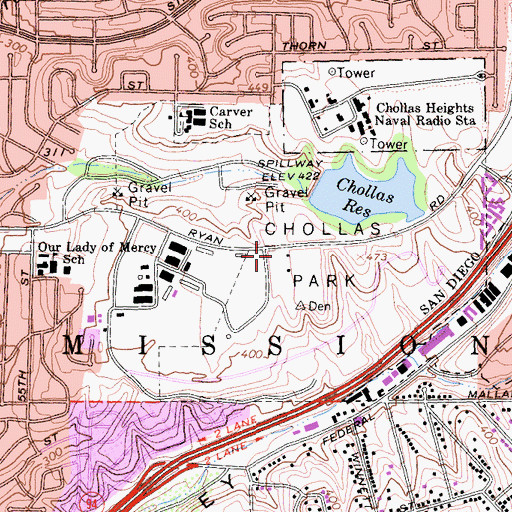 Topographic Map of Chollas Park, CA