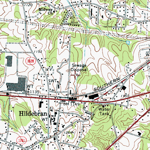 Topographic Map of Town of Hildebran, NC
