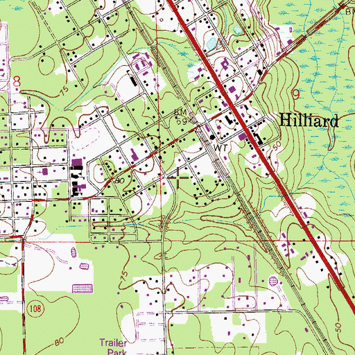 Topographic Map of Town of Hilliard, FL