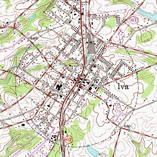 Topographic Map of Town of Iva, SC