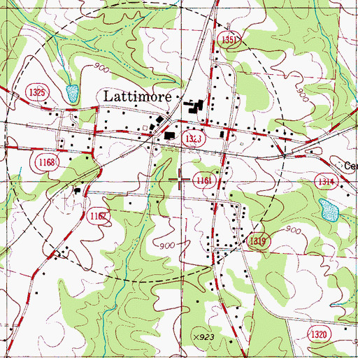 Topographic Map of Town of Lattimore, NC