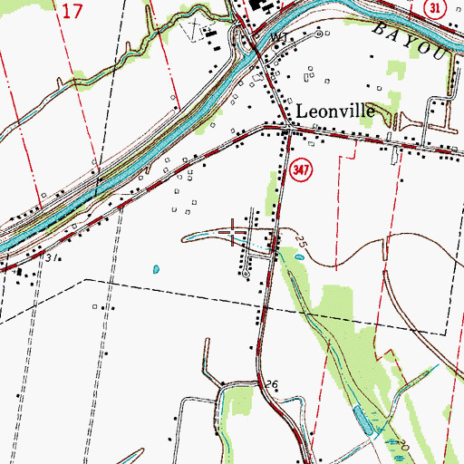 Topographic Map of Town of Leonville, LA