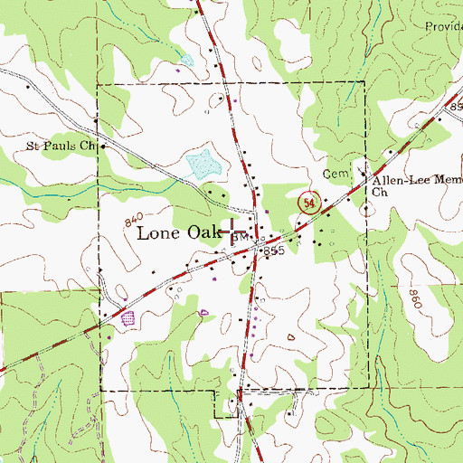 Topographic Map of Town of Lone Oak, GA