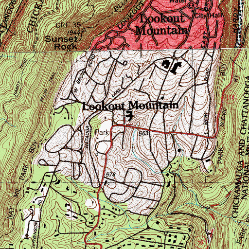 Topographic Map of Town of Lookout Mountain, TN