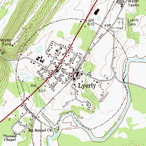 Topographic Map of Town of Lyerly, GA