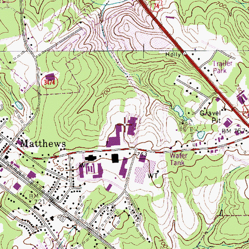 Topographic Map of Town of Matthews, NC