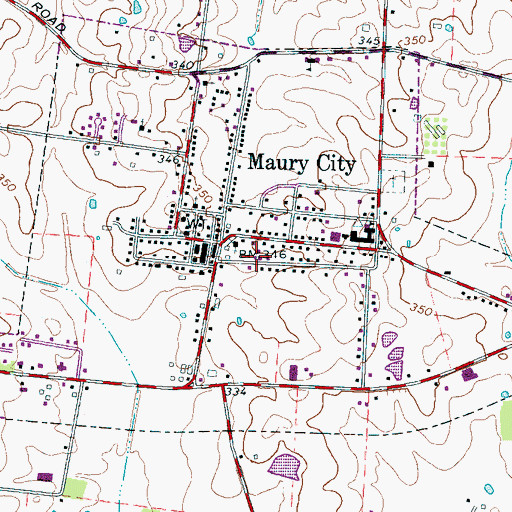 Topographic Map of Town of Maury City, TN