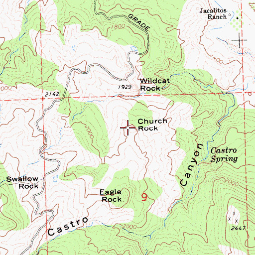 Topographic Map of Church Rock, CA