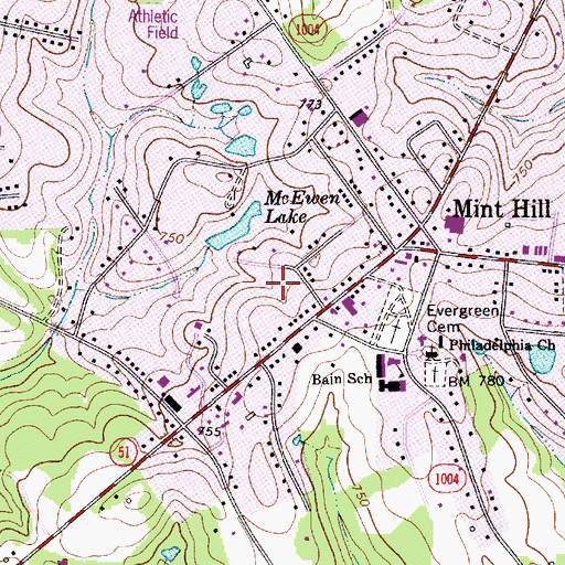 Topographic Map of Town of Mint Hill, NC