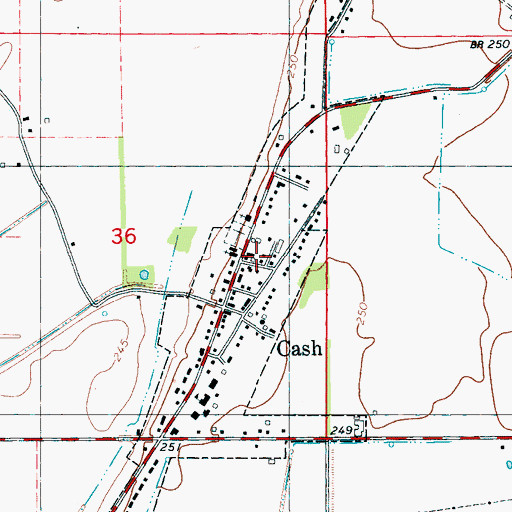 Topographic Map of Town of Cash, AR