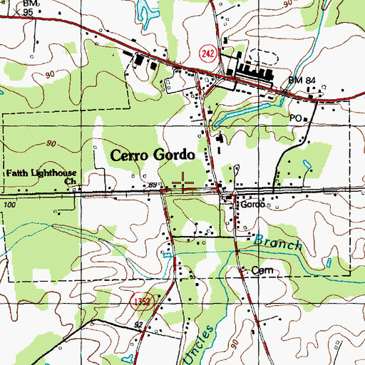 Topographic Map of Town of Cerro Gordo, NC