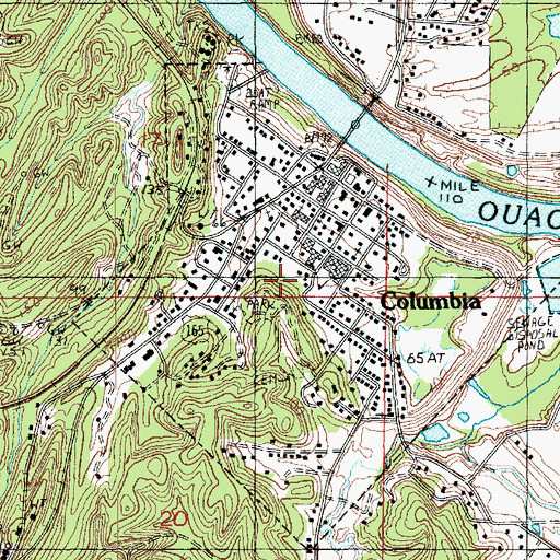 Topographic Map of Town of Columbia, LA